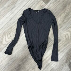 H&M Charcoal V-Neck Long Sleeve Bodysuit